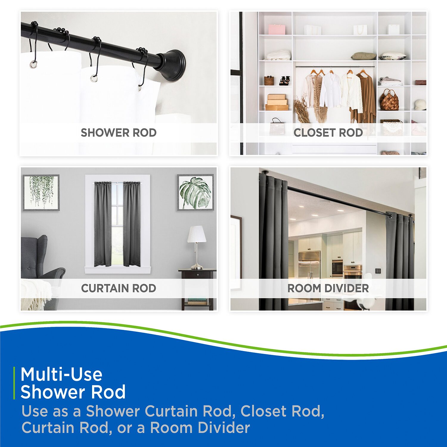 Kenney Twist & Fit No Tools Gloria 42-72 IN Adjustable Tension Shower Curtain Rod