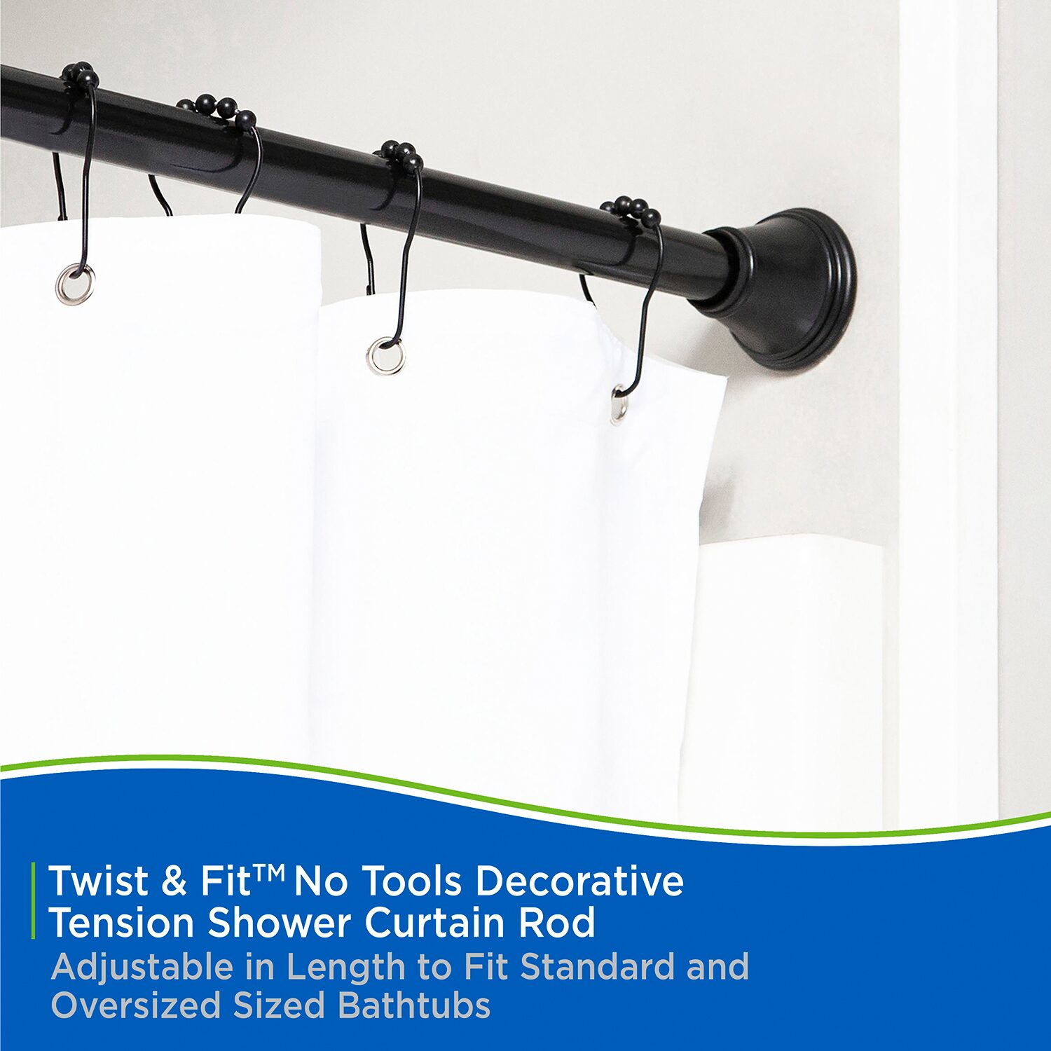 Kenney Twist & Fit No Tools Gloria 42-72 IN Adjustable Tension Shower Curtain Rod