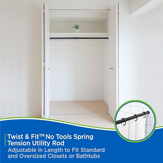 Kenney Twist & Fit No Tools 42-72 IN Adjustable Spring Tension Closet/Utility Curtain Rod