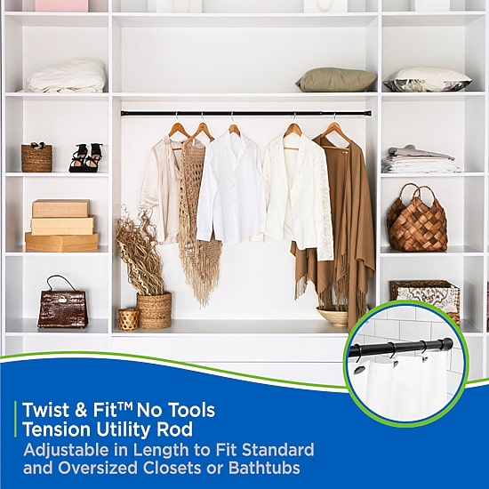Kenney Twist & Fit No Tools 48-84 IN Adjustable Tension Closet/Utility Curtain Rod