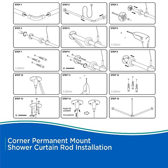 Kenney Twist & Fit No Tools Corner 36x36 IN Fixed Shower Curtain Rod