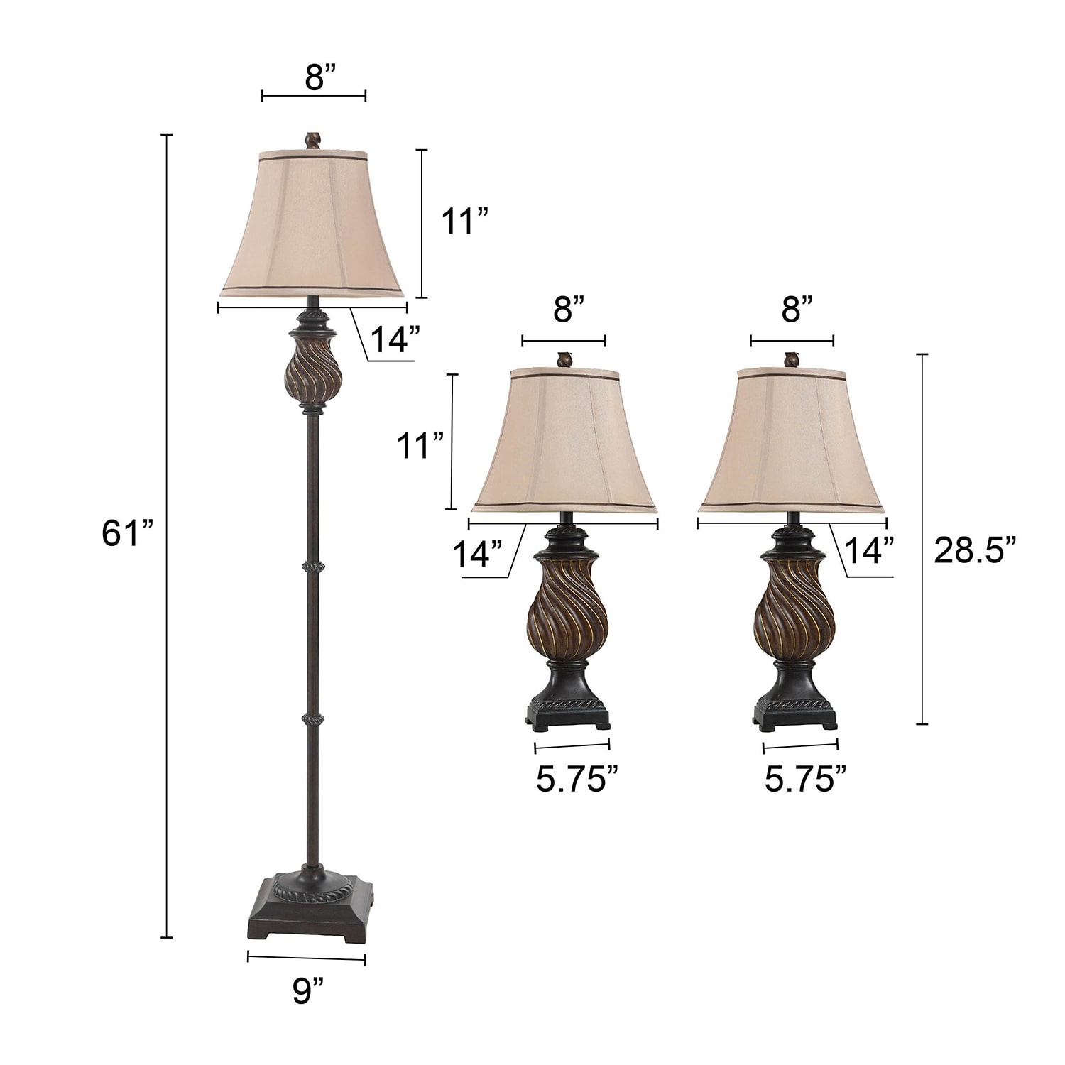Stylecraft Toffee 3 piece. Lamp Set