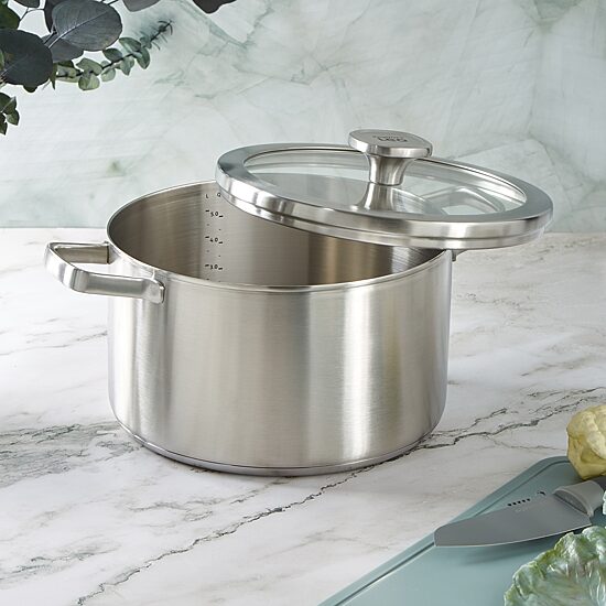 BergHOFF Leo Graphite Recycled 18/10 Stainless Steel 6.3-qt. Stockpot with Glass Lid