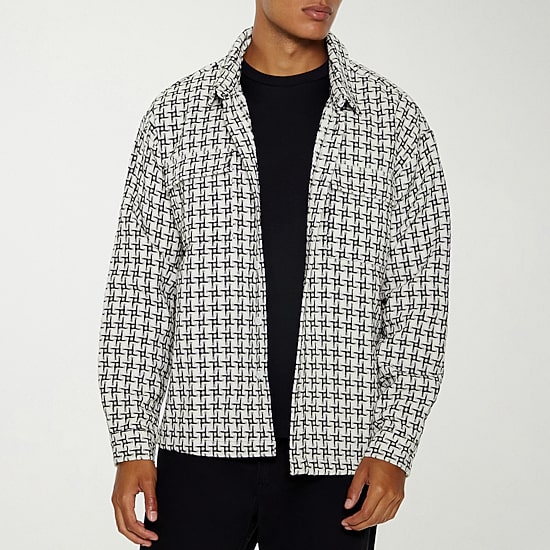 Forever 21 Mens Long Sleeve Textured Button-Down Shirt