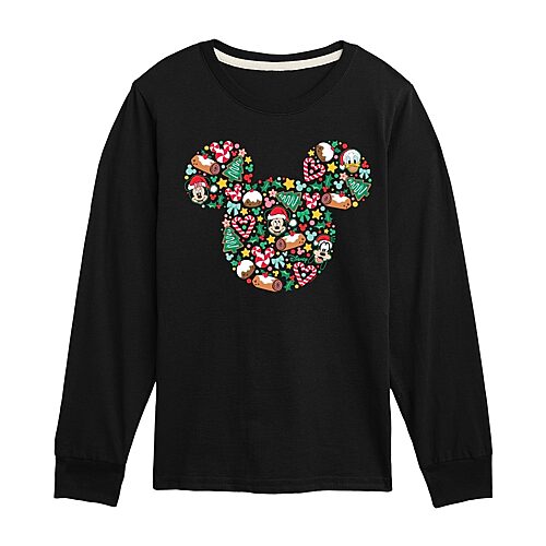 Disney Collection Boys Crew Neck Long Sleeve Regular Fit Mickey Mouse Graphic T-Shirt, X-large, Black