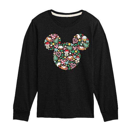 Disney Collection Boys Crew Neck Long Sleeve Regular Fit Mickey Mouse Graphic T-Shirt