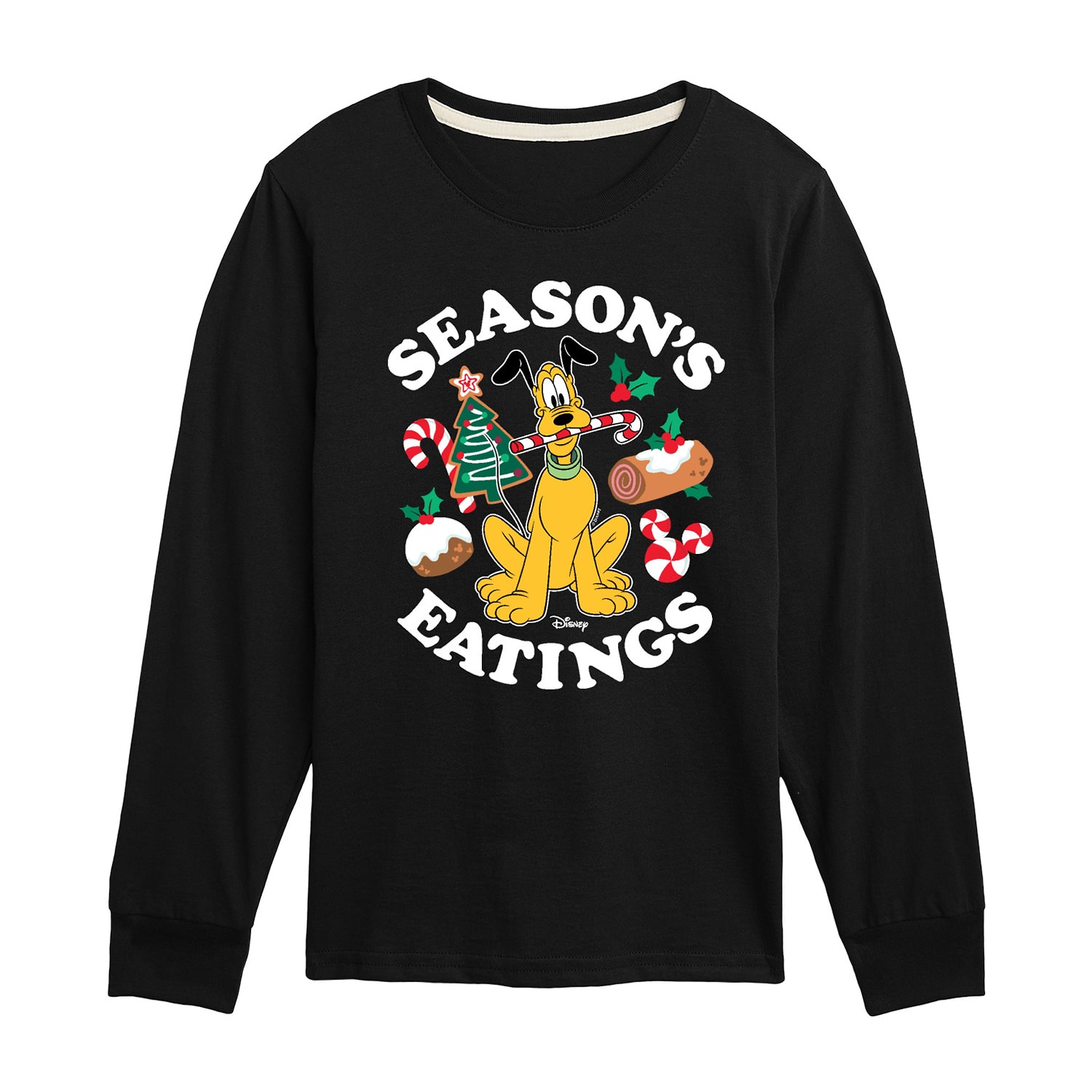 Disney Collection Boys Crew Neck Long Sleeve Regular Fit Pluto Graphic T-Shirt