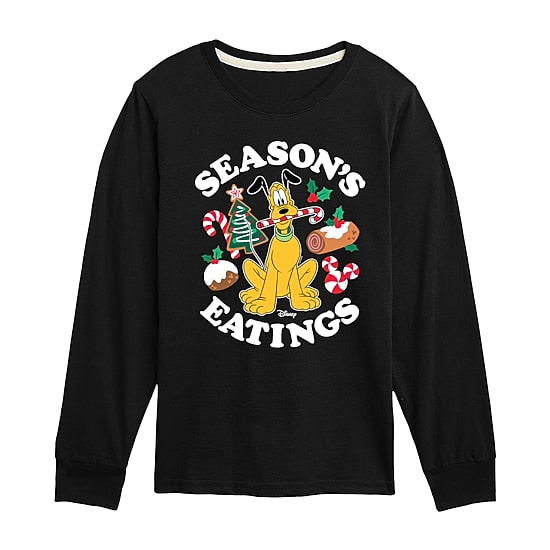 Disney Collection Boys Crew Neck Long Sleeve Regular Fit Pluto Graphic T-Shirt