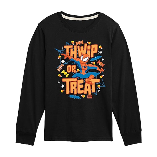 Disney Collection Boys Crew Neck Long Sleeve Regular Fit Spiderman Graphic T-Shirt
