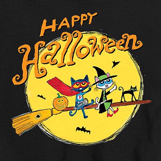 Broomstick Witch Happy Halloween Little & Big Kid Boys Crew Neck Short Sleeve Regular Fit Pete the Cat Graphic T-Shirt