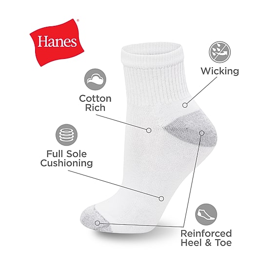 Hanes Ultimate Mens Multi-Pack 12 Pair Big and Tall Quarter Ankle Socks