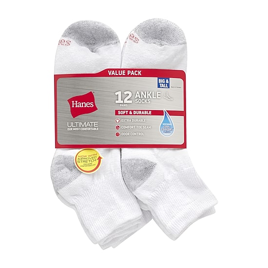 Hanes Ultimate Mens Multi-Pack 12 Pair Big and Tall Quarter Ankle Socks