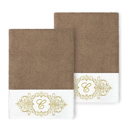 Linum Home Textiles Monica Gold Embellished 2-pc. Bath Towel Set