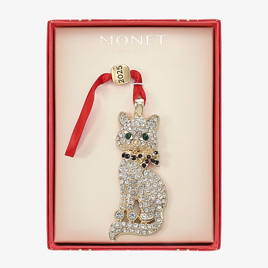 Monet Jewelry Gold Tone Cat Christmas Ornament