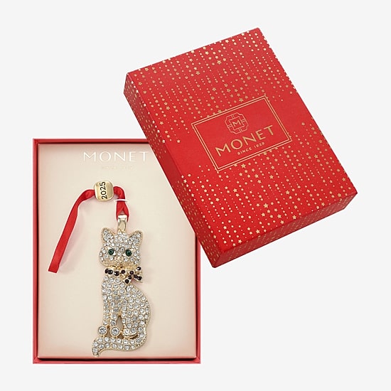 Monet Jewelry Gold Tone Cat Christmas Ornament