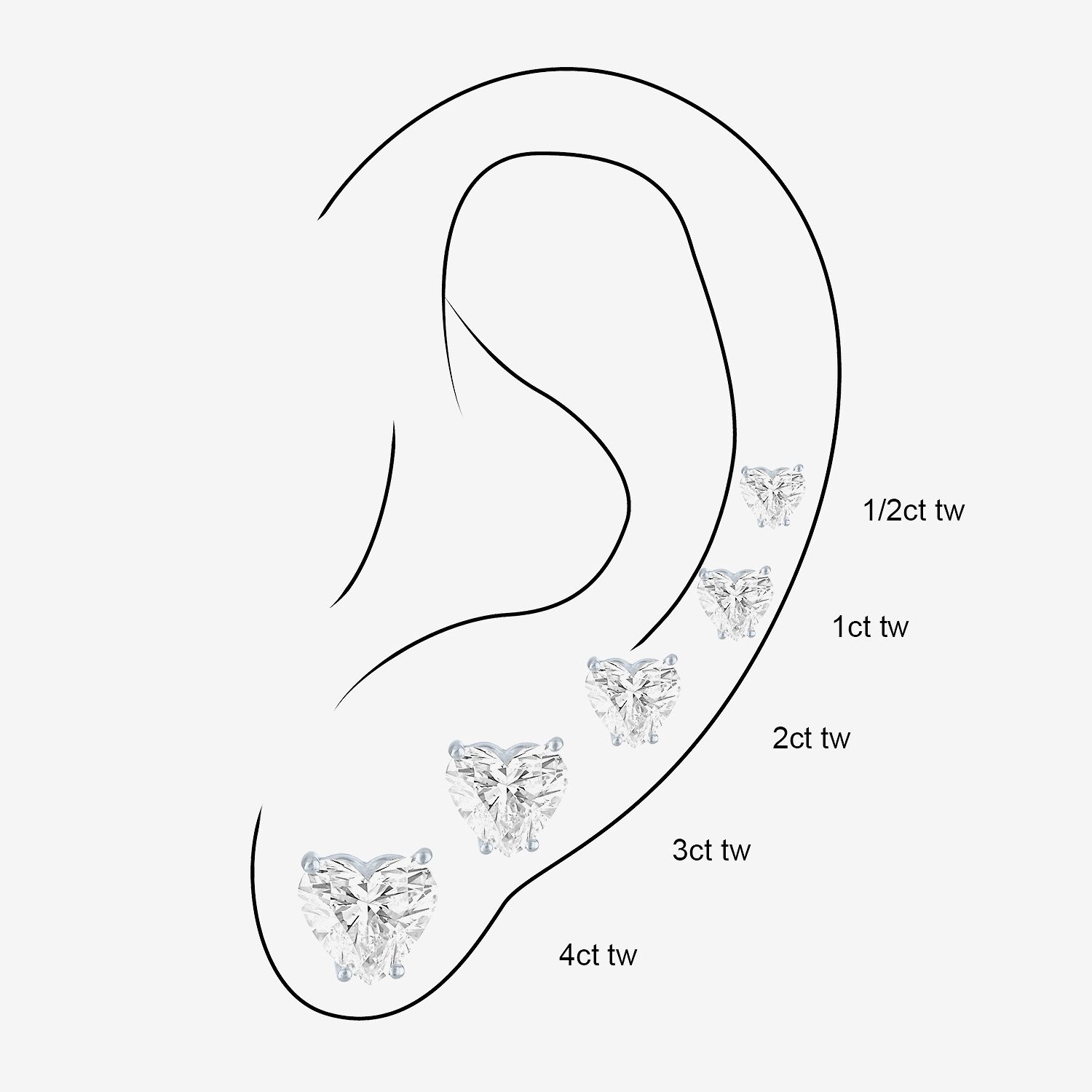 ( E-F/Si1-Si2 ) 3 CT. T.W. Lab-Grown Diamond 14K Gold 8.1mm Heart Stud Earrings