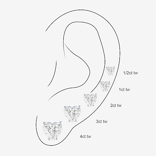 ( E-F/Si1-Si2 ) 3 CT. T.W. Lab-Grown Diamond 14K Gold 8.1mm Heart Stud Earrings