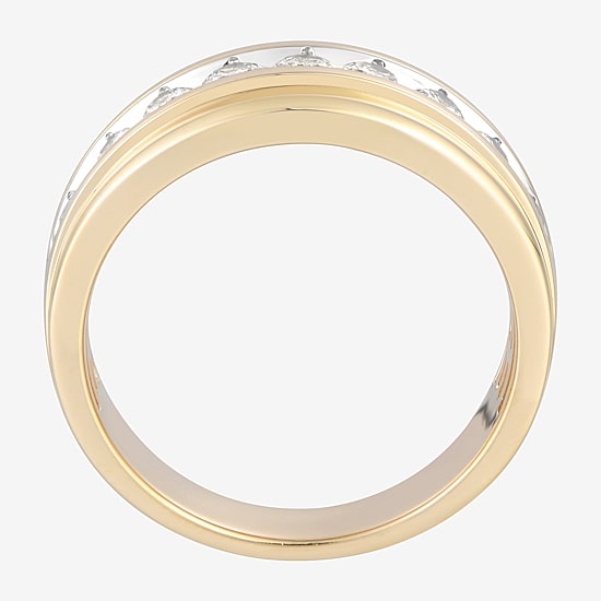 (F / Vs2) Mens 9M 1 CT. T.W. Lab Grown White Diamond 10K Gold Round Wedding Band