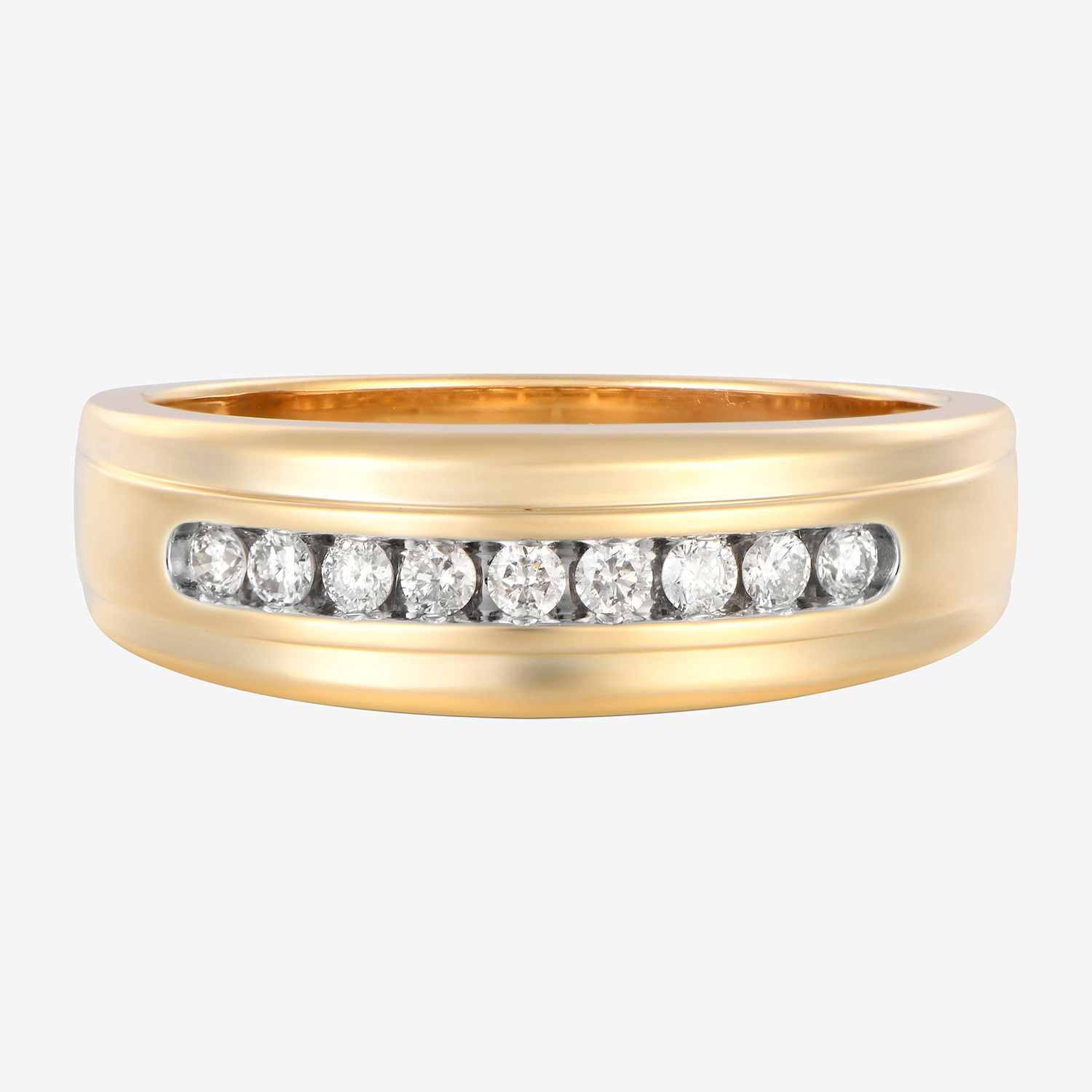 (F / Vs2) Mens 6.8mm 1/4 CT. T.W. Lab Grown White Diamond 10K Gold Round Wedding Band