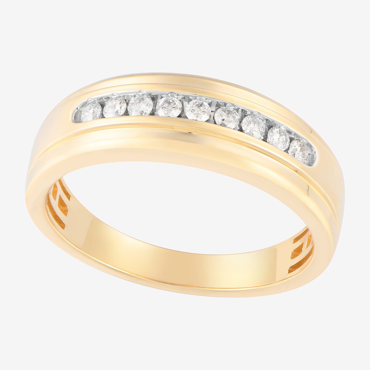 (F / Vs2) Mens 6.8mm 1/4 CT. T.W. Lab Grown White Diamond 10K Gold Round Wedding Band