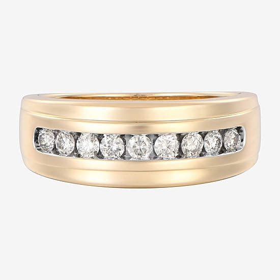 (F / Vs2) Mens 7.5MM 1/2 CT. T.W. Lab Grown White Diamond 10K Gold Round Wedding Band
