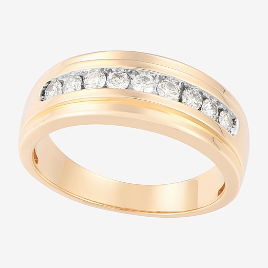 (F / Vs2) Mens 7.5MM 1/2 CT. T.W. Lab Grown White Diamond 10K Gold Round Wedding Band