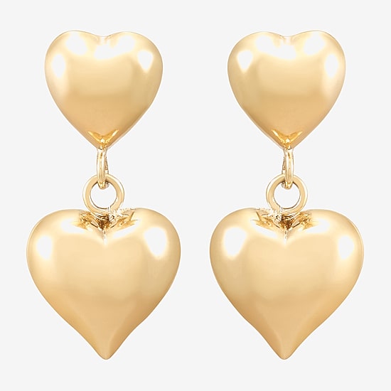 Gold Addiction Womens 10K Gold Heart Drop Earrings