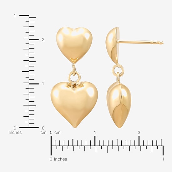 Gold Addiction Womens 10K Gold Heart Drop Earrings
