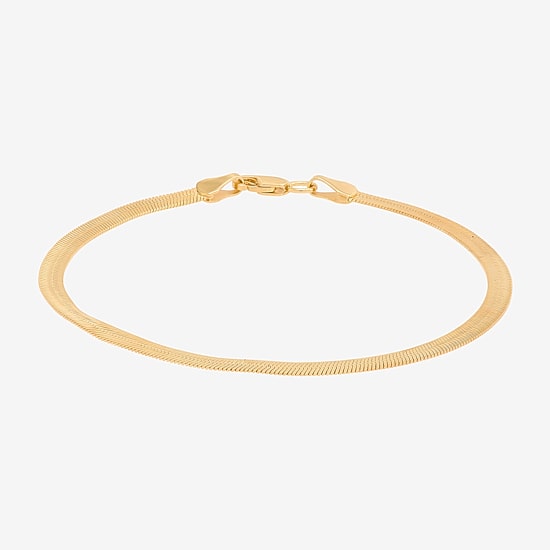Bonded Brilliance Womens 14K Gold Bonded With Sterling Silver 7.5 Inch Solid Herringbone Chain Bracelet