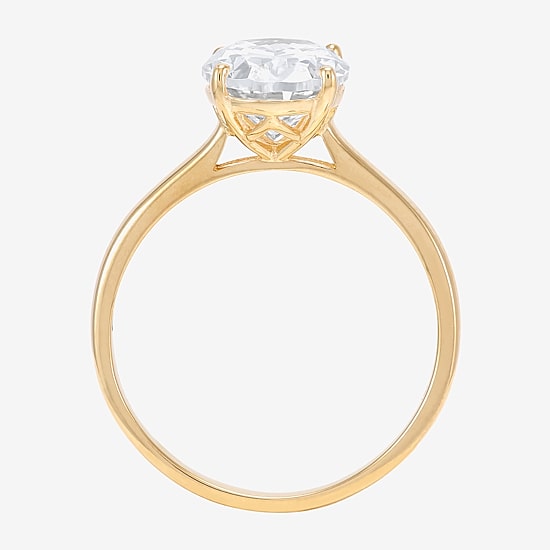 Womens White Cubic Zirconia 10K Gold Oval Solitaire Cocktail Ring