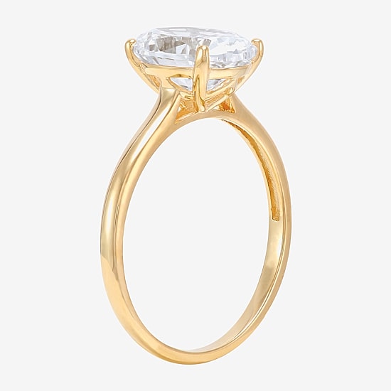 Womens White Cubic Zirconia 10K Gold Oval Solitaire Cocktail Ring