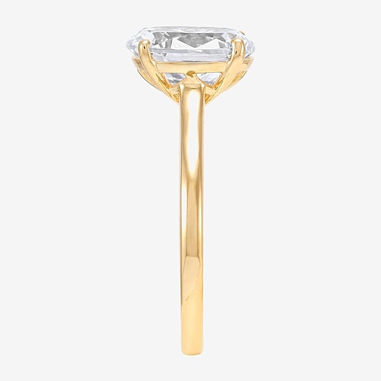 Womens White Cubic Zirconia 10K Gold Oval Solitaire Cocktail Ring