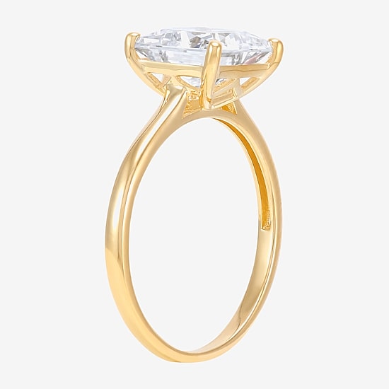 Womens White Cubic Zirconia 10K Gold Solitaire Cocktail Ring