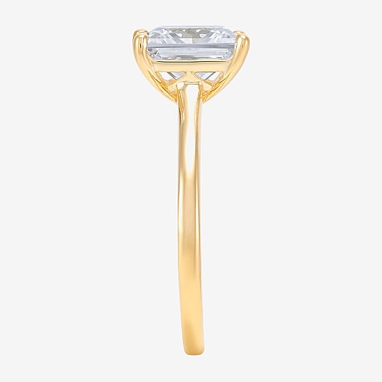 Womens White Cubic Zirconia 10K Gold Solitaire Cocktail Ring