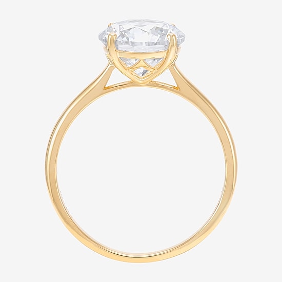 Womens White Cubic Zirconia 10K Gold Round Solitaire Cocktail Ring