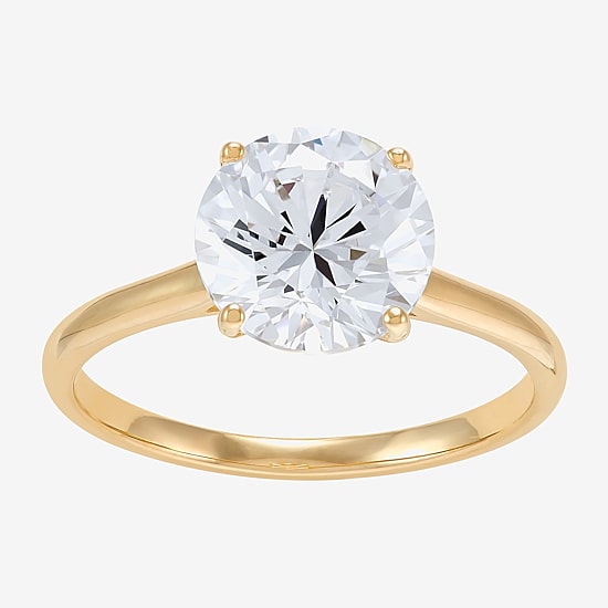 Womens White Cubic Zirconia 10K Gold Round Solitaire Cocktail Ring