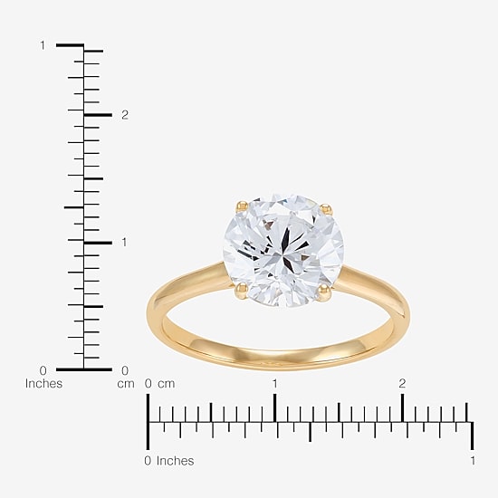 Womens White Cubic Zirconia 10K Gold Round Solitaire Cocktail Ring