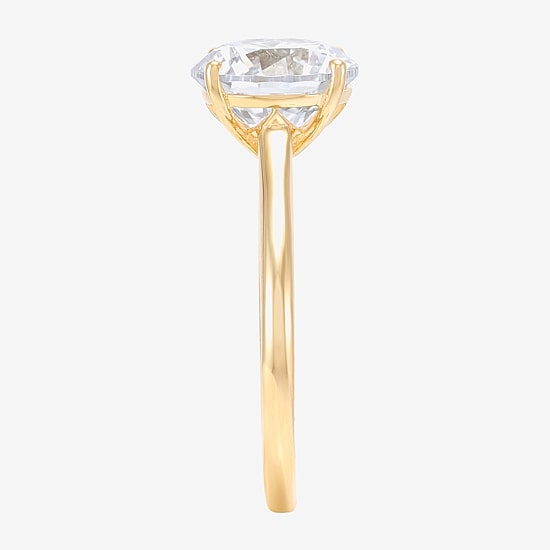 Womens White Cubic Zirconia 10K Gold Round Solitaire Cocktail Ring