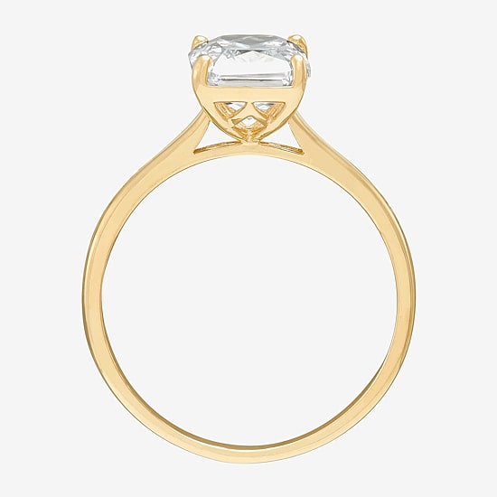 Womens White Cubic Zirconia 10K Gold Solitaire Cocktail Ring