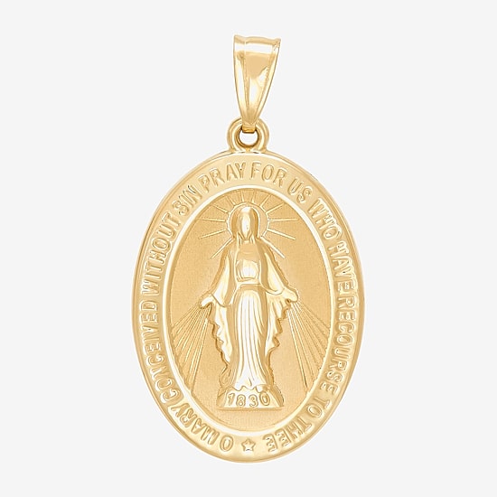 Virgin Mary Womens 14K Gold Oval Pendant