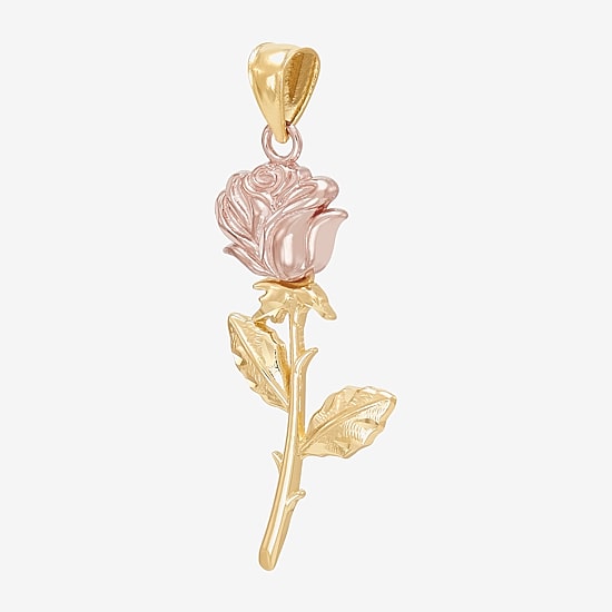 Womens 10K Two Tone Gold Flower Pendant