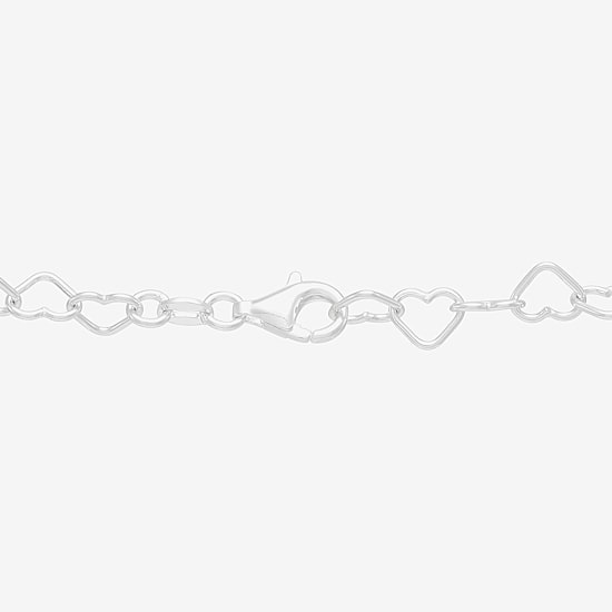 Made in Italy Womens Sterling Silver 9 1/2 Inch Solid Link Heart Ankle Bracelet