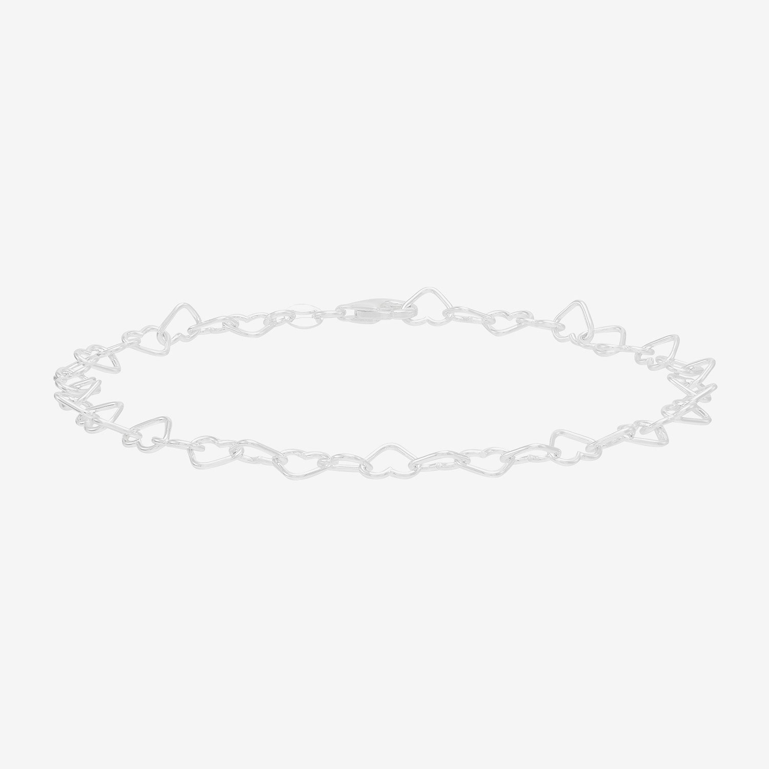 Made in Italy Womens Sterling Silver 9 1/2 Inch Solid Link Heart Ankle Bracelet