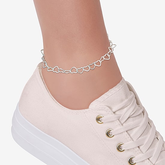 Made in Italy Womens Sterling Silver 9 1/2 Inch Solid Link Heart Ankle Bracelet