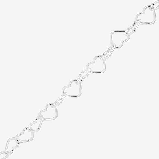 Made in Italy Womens Sterling Silver 9 1/2 Inch Solid Link Heart Ankle Bracelet