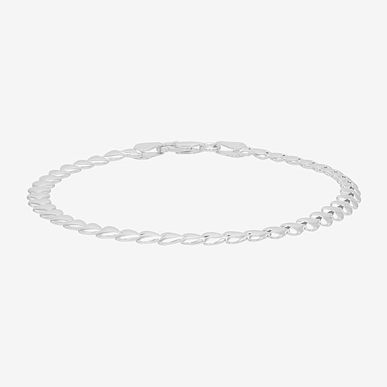 Made in Italy Womens Sterling Silver 7.5 Inch Hollow Fashion Heart Chain Bracelet