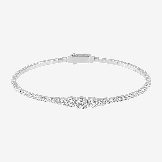 Diamonart Womens Lab Created White Cubic Zirconia Sterling Silver Bangle Bracelet