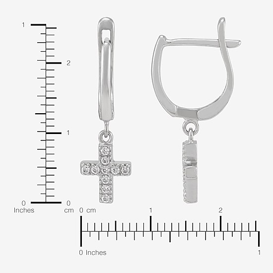 Diamonart Cross Womens Lab Created White Cubic Zirconia Sterling Silver Cross Drop Earrings
