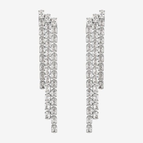 Diamonart Womens Lab Created White Cubic Zirconia Sterling Silver Drop Earrings