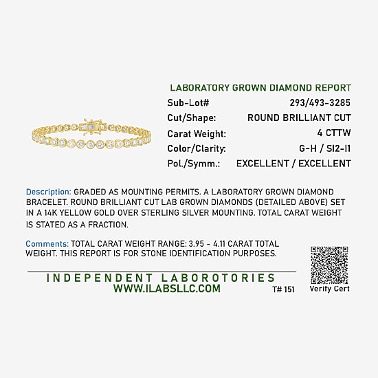Diamond Addiction (G-H, Si2-I1) Womens 4 CT. T.W. Lab Grown White Diamond 14K Gold Over Silver 7.25 Inch Tennis Bracelet